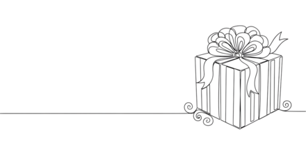 A simple line drawing of a gift box with a bow and ribbon