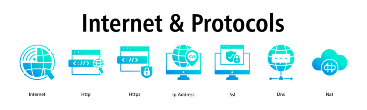 Internet & Protocols banner web icon vector illustration concept with icon of internet, http, https, ip address, ssl, dns, nat