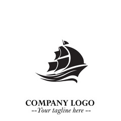 Ship Moving Fast Logo Symbol in Black on the White Background with Modern Maritime Design