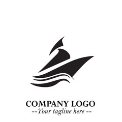 Ship Moving Fast Logo Symbol in Black on the White Background with Modern Maritime Design
