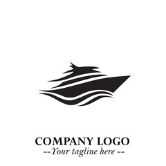 Ship Moving Fast Logo Symbol in Black on the White Background with Modern Maritime Design