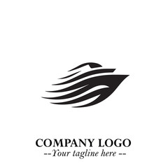 Ship Moving Fast Logo Symbol in Black on the White Background with Modern Maritime Design