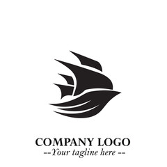 Ship Moving Fast Logo Symbol in Black on the White Background with Modern Maritime Design