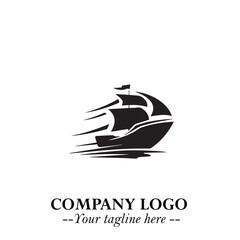 Ship Moving Fast Logo Symbol in Black on the White Background with Modern Maritime Design