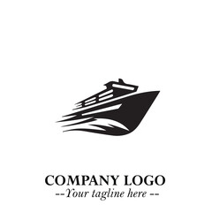 Ship Moving Fast Logo Symbol in Black on the White Background with Modern Maritime Design