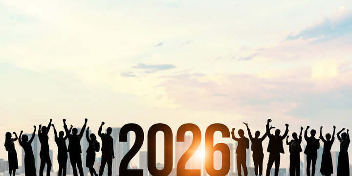 Multinational people celebrating the new year 2026. 2026 New Year concept. New year's card 2026.