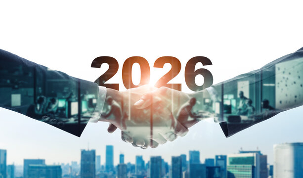 Business people shaking hands. 2026 New Year concept. New year's card 2026.