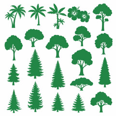 Fototapeta premium Diverse Green Tree Silhouettes - A Botanical Collection.