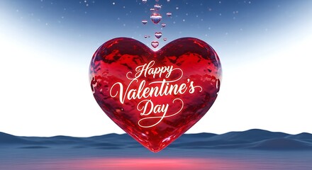 Happy valentines day message on red heart floating in water