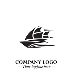 Ship Moving Fast Logo Symbol in Black on the White Background with Modern Maritime Design