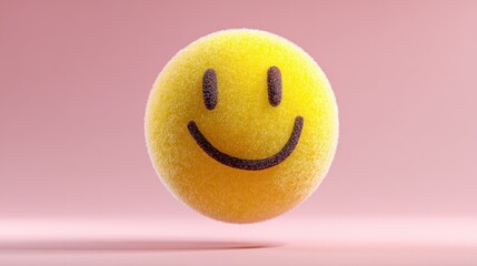 Realistic smiley face floating on pastel background