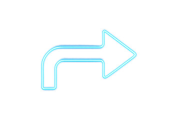 Neon arrow sign pointing right, showing direction, progress, and next step with glowing blue light outline