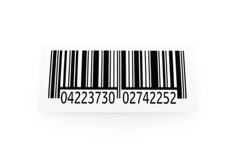 Close up of a black and white barcode with numbers