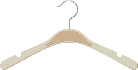Beige wooden hanger isolated on white background, minimalist clothing accessory, simple wardrobe storage, clean home organization, modern interior design element.