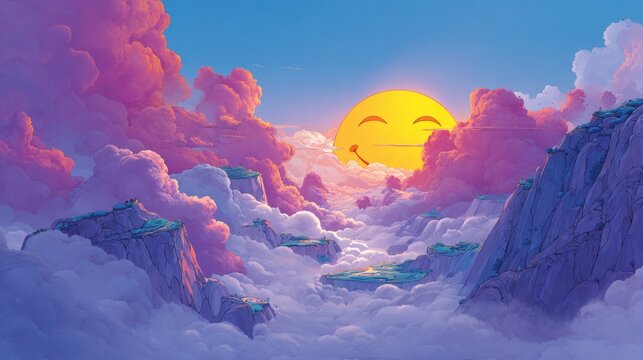 Dreamy landscape with facial sun