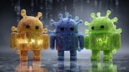 3D render of characters morphing into virus forms