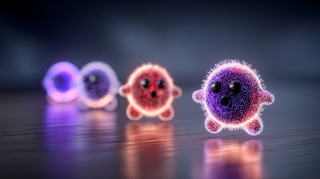 Abstract 3D characters transforming into biological forms