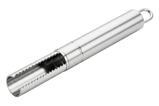 Stainless steel fish scaler kitchen utensil for seafood preparation isolated on transparent background