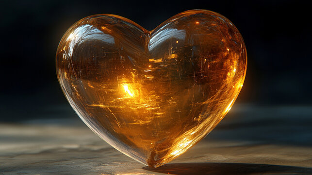 A transparent crystal heart glowing with gentle warmth symbolizing emotional clarity love purity and inner light portrayed in soft illumination and minimalist elegance for symbolic visual art
