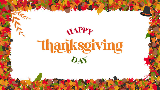 Happy thanksgiving day graphic suitable for social media posts, invitations, greeting cards, posters, and website banners with festive theme.