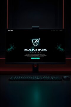 A dark-themed website mockup for a gaming company.