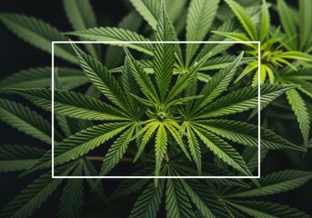 Close up macro shot of vibrant green cannabis plant leaves