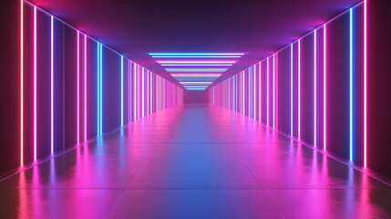 Pastel neon tunnel with soft gradient fade, blending light pink, lavender, and aqua tones for a dreamy futuristic ambiance.
