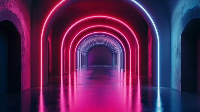 Pastel neon tunnel with soft gradient fade, blending light pink, lavender, and aqua tones for a dreamy futuristic ambiance.
- Powered by Adobe