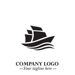 Ship Moving Fast Logo Symbol in Black on the White Background with Modern Maritime Design