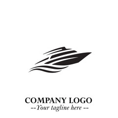 Ship Moving Fast Logo Symbol in Black on the White Background with Modern Maritime Design