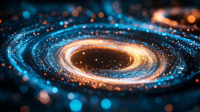 A mesmerizing vortex of glowing rings swirling in dark space, radiating light and depth like an energy portal or galactic spiral.
