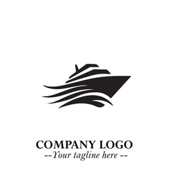 Ship Moving Fast Logo Symbol in Black on the White Background with Modern Maritime Design
