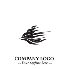 Ship Moving Fast Logo Symbol in Black on the White Background with Modern Maritime Design