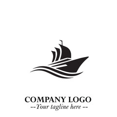 Ship Moving Fast Logo Symbol in Black on the White Background with Modern Maritime Design