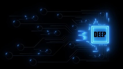 Deep learning artificial intelligence neural network visualization with glowing blue circuit lines, futuristic data connections and machine innovation 4K video - Powered by Adobe