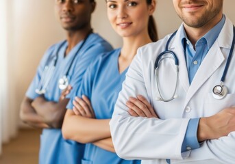 Diverse medical team of doctors and nurses standing together