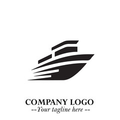 Ship Moving Fast Logo Symbol in Black on the White Background with Modern Maritime Design
