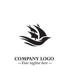 Obraz premium Ship Moving Fast Logo Symbol in Black on the White Background with Modern Maritime Design