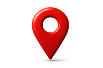 Red glossy 3d location map pin icon indicating a specific point or destination on a navigation system