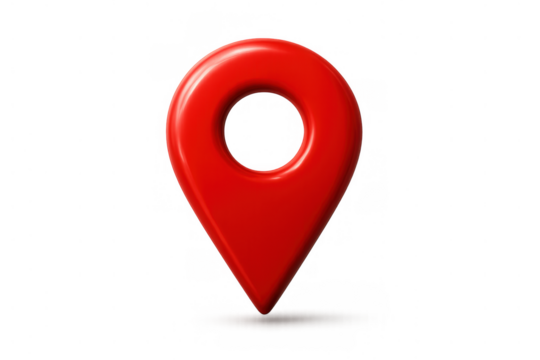 Red glossy 3d location map pin icon indicating a specific point or destination on a navigation system - Powered by Adobe