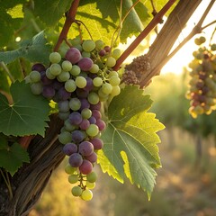 Bunch of Grapes Hanging on Vine in Natural Sunlight