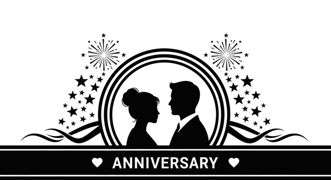 Elegant anniversary celebration with romantic couple and starry fireworks