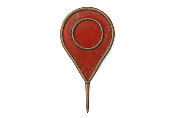 Red map pin or location marker icon with grunge texture, indicating a destination or gps navigation point, transparent background