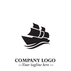 Ship Moving Fast Logo Symbol in Black on the White Background with Modern Maritime Design