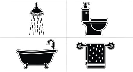 Bathroom fixture icons for stylish, modern home interior design projects
