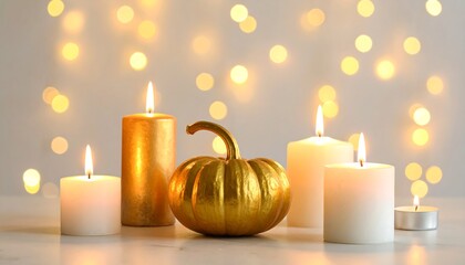 Golden Pumpkin and Candles - A Warm Autumnal Glow.