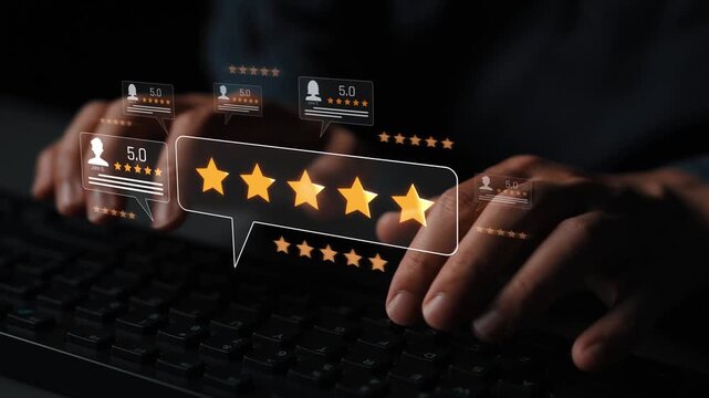 Customer centric review and rating system support product review, digital rating concept, and customer give good trust by visualizing people choice through stars and feedback content technology Marrow