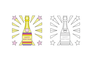Fototapeta premium Happy New Year 2026 champagne celebration cartoon Vector style