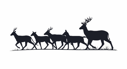 Silhouette of a Deer Herd - Antlered Stag Leading the Way.