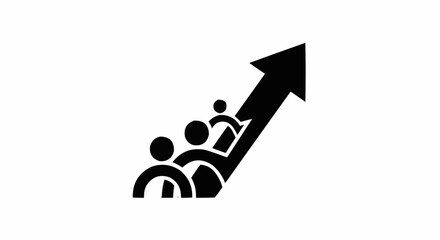 Teamwork and growth concept with people and upward arrow.